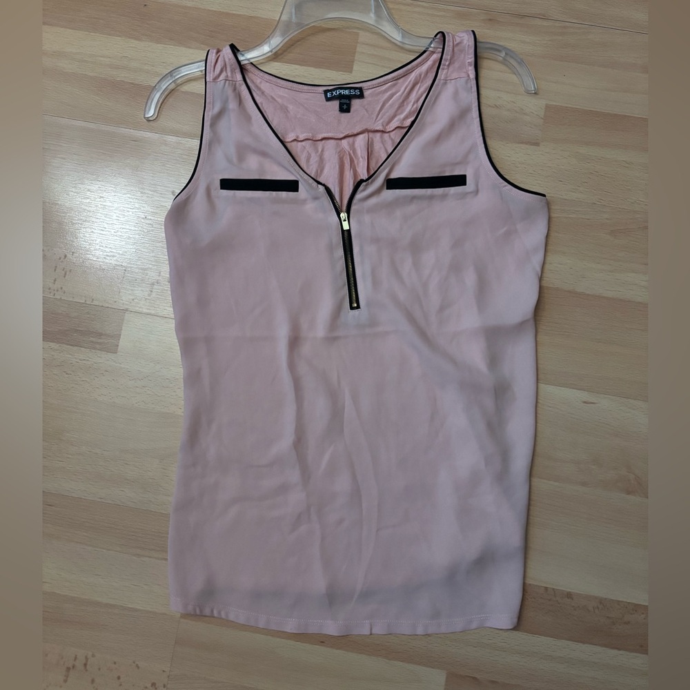 EXPRESS Front Zip Hudson Piped V-Neck Tank Pink Decorative Pockets Casual Y2K